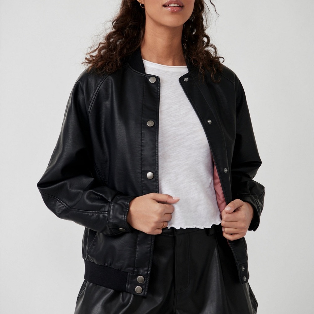 Free People Wild Rose Vegan Leather Bomber Jacket - Picture 5 of 8